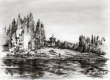 2015, графика. Экспедиция "Онежское кольцо". Ильинский монастырь.